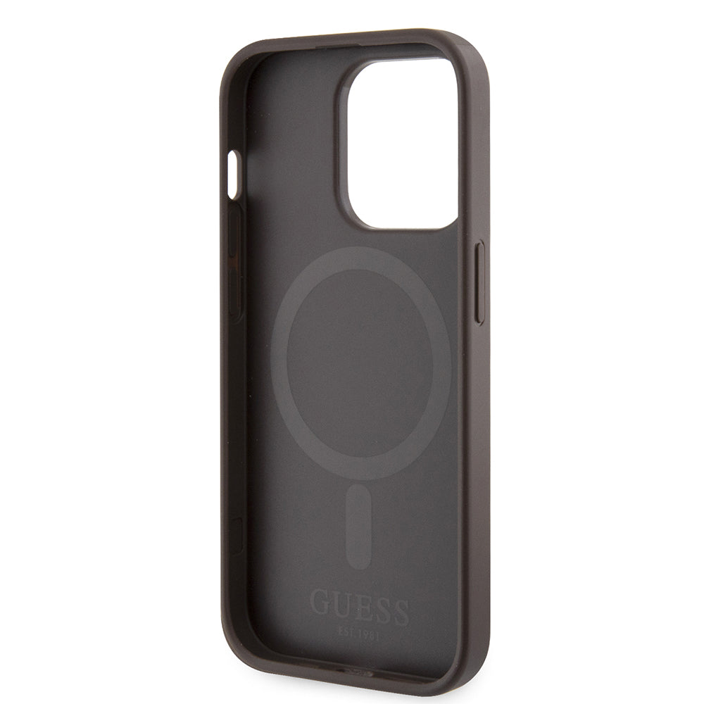 Etui MagSafe dla Apple iPhone 15 Pro, Guess, 4G Printed Stripes, Brązowy