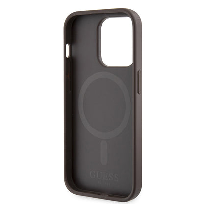 Etui MagSafe dla Apple iPhone 15 Pro, Guess, 4G Printed Stripes, Brązowy
