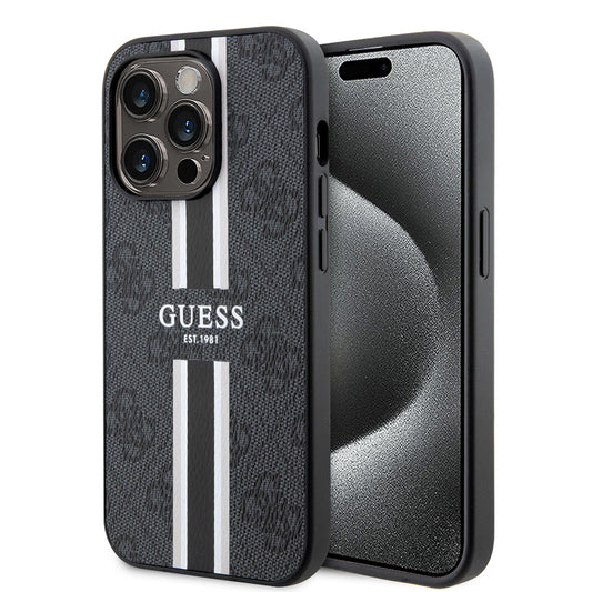 Etui MagSafe dla Apple iPhone 15 Pro, Guess, 4G Printed Stripes, Czarne