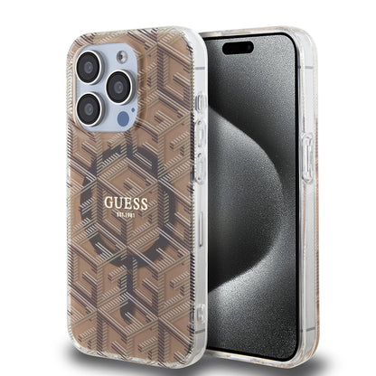 Etui MagSafe dla Apple iPhone 15 Pro, Guess, IML Gcube, Brązowy