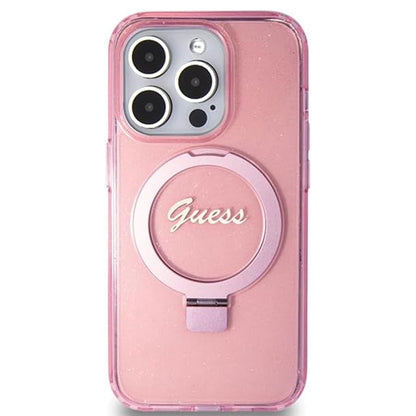 Etui MagSafe dla Apple iPhone 15 Pro, Guess, IML Ring Stand Glitter, Różowy