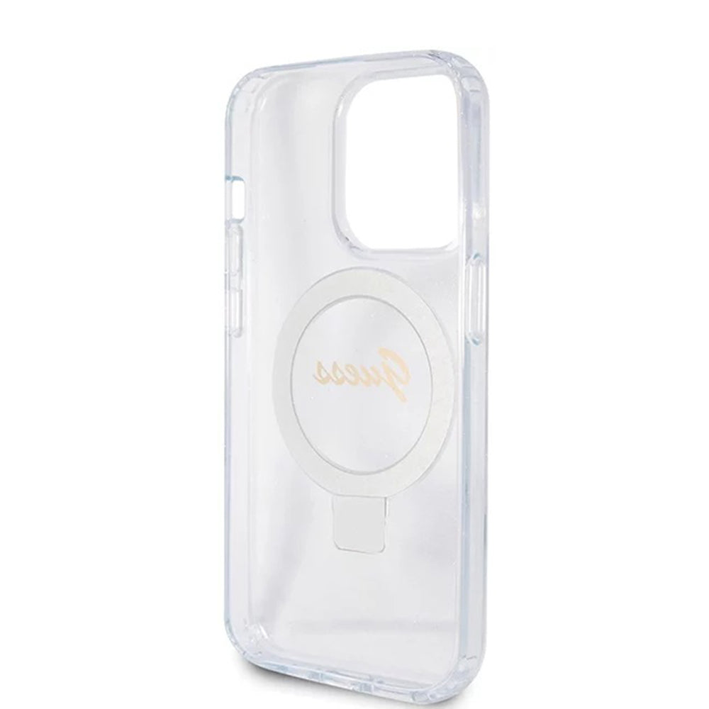 Etui MagSafe dla Apple iPhone 15 Pro, Guess, IML Ring Stand Glitter, Przezroczyste