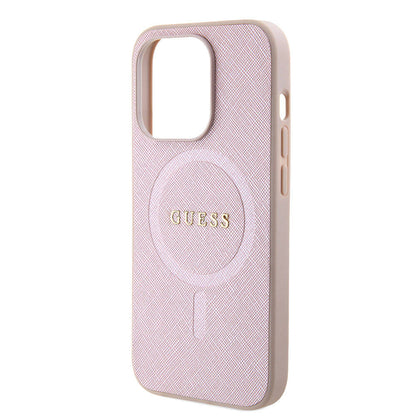MagSafe Case for Apple iPhone 15 Pro, Guess, Saffiano, Pink