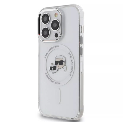 MagSafe Case for Apple iPhone 15 Pro, Karl Lagerfeld, IML Metal Karl & Choupette's Heads, White