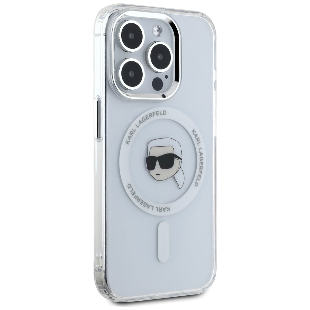 Etui MagSafe dla Apple iPhone 15 Pro, Karl Lagerfeld, IML Metal Karl's Head, Białe