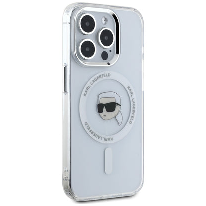 Etui MagSafe dla Apple iPhone 15 Pro, Karl Lagerfeld, IML Metal Karl's Head, Białe