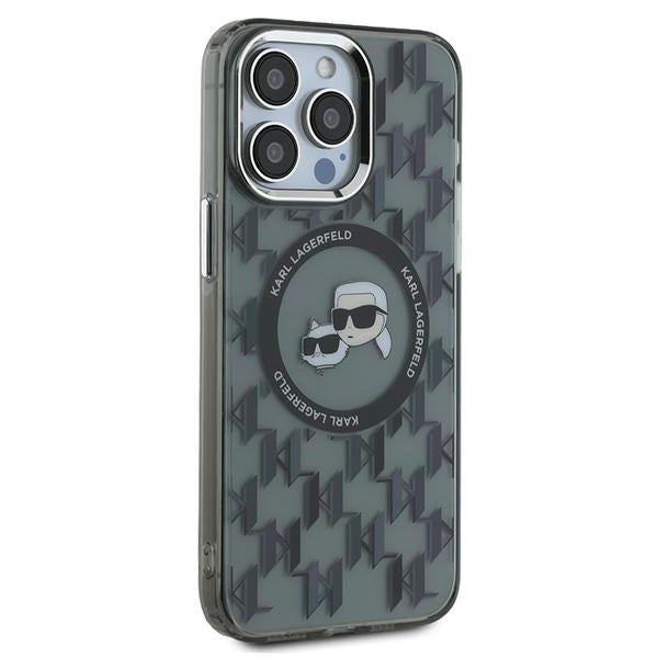 Etui MagSafe dla Apple iPhone 15 Pro, Karl Lagerfeld, IML Monogram Karl & Choupette's Heads, Czarne