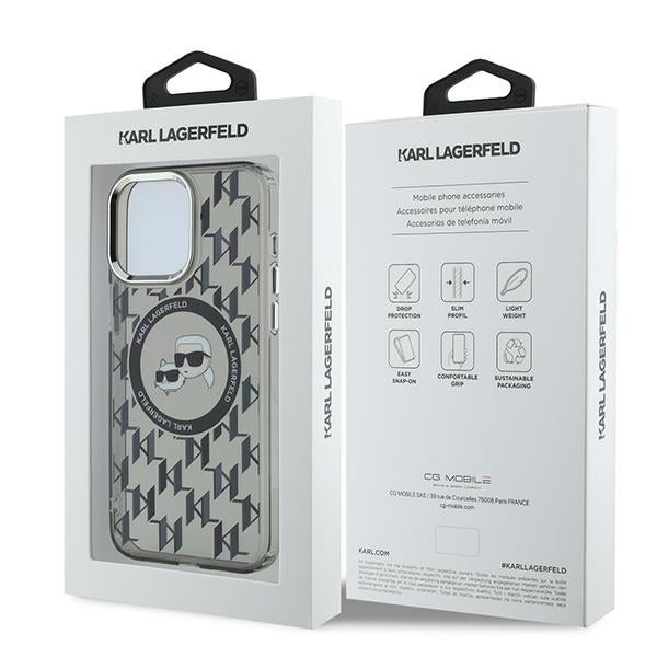 Etui MagSafe dla Apple iPhone 15 Pro, Karl Lagerfeld, IML Monogram Karl & Choupette's Heads, Czarne