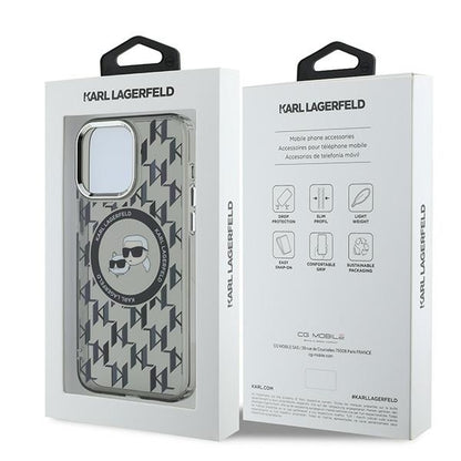 Etui MagSafe dla Apple iPhone 15 Pro, Karl Lagerfeld, IML Monogram Karl & Choupette's Heads, Czarne