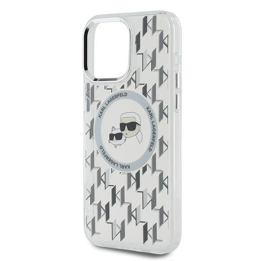 Etui MagSafe dla Apple iPhone 15 Pro, Karl Lagerfeld, IML Monogram Karl & Choupette's Heads, Przezroczyste