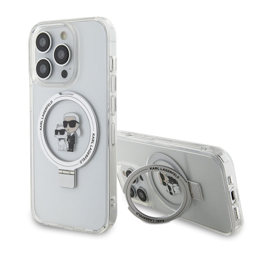 Etui MagSafe dla Apple iPhone 15 Pro, Karl Lagerfeld, Ring Stand Karl & Choupette, Białe
