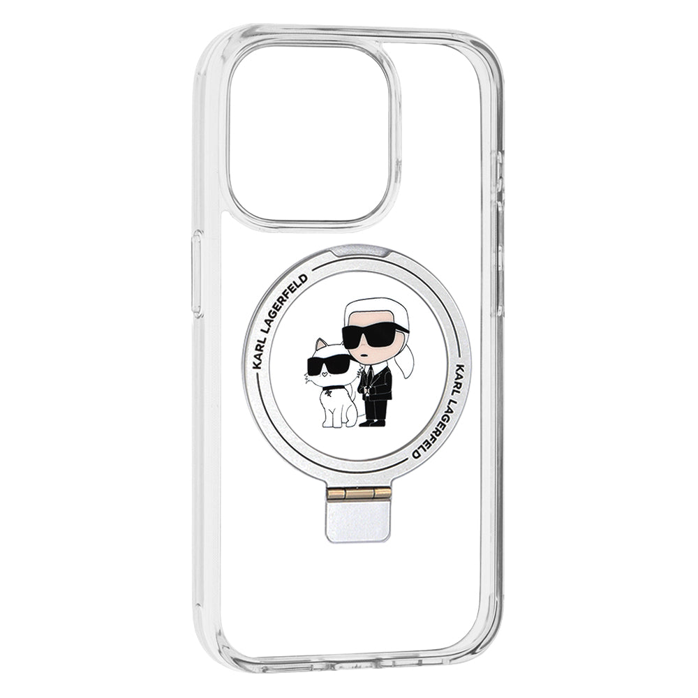MagSafe Case for Apple iPhone 15 Pro, Karl Lagerfeld, Ring Stand Karl & Choupette, White