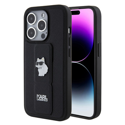 Etui MagSafe dla Apple iPhone 15 Pro, Karl Lagerfeld, Saffiano Gripstand Choupette, Czarne