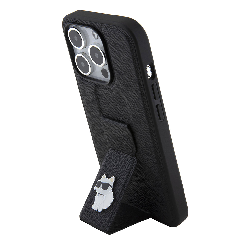 Etui MagSafe dla Apple iPhone 15 Pro, Karl Lagerfeld, Saffiano Gripstand Choupette, Czarne