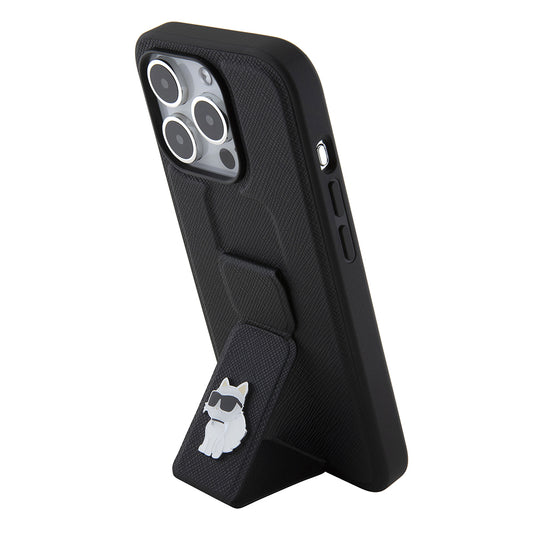 Etui MagSafe dla Apple iPhone 15 Pro, Karl Lagerfeld, Saffiano Gripstand Choupette, Czarne