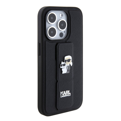 Etui MagSafe dla Apple iPhone 15 Pro, Karl Lagerfeld, Saffiano Gripstand Karl & Choupette, Czarne