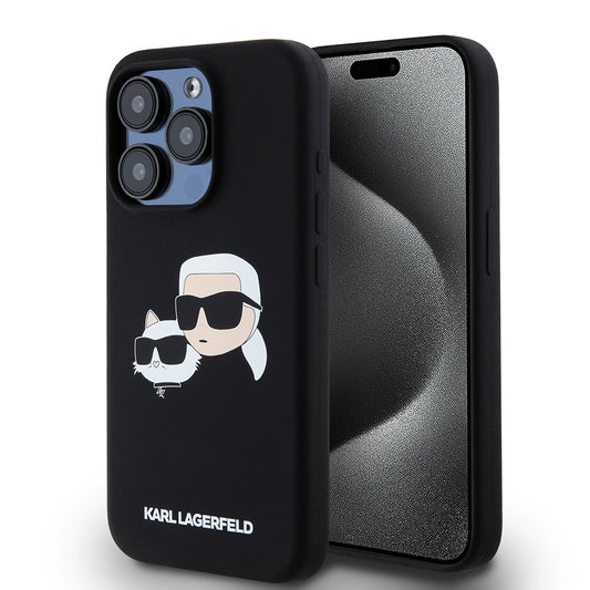 Etui MagSafe dla Apple iPhone 15 Pro, Karl Lagerfeld, Silikonowe Głowy Karla i Choupette, Czarne