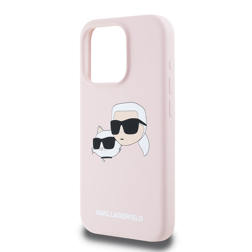 Etui MagSafe dla Apple iPhone 15 Pro, Karl Lagerfeld, Silikonowe Głowy Karla i Choupette, Różowy
