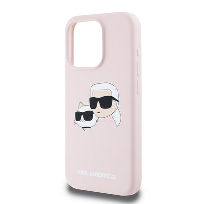 Etui MagSafe dla Apple iPhone 15 Pro, Karl Lagerfeld, Silikonowe Głowy Karla i Choupette, Różowy