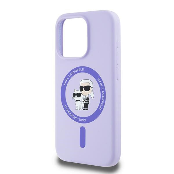 Etui MagSafe dla Apple iPhone 15 Pro, Karl Lagerfeld, Silicone Ring Karl & Choupette, Fioletowy