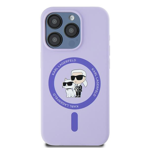 Etui MagSafe dla Apple iPhone 15 Pro, Karl Lagerfeld, Silicone Ring Karl & Choupette, Fioletowy