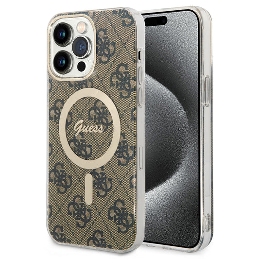 Etui MagSafe dla Apple iPhone 15 Pro Max, Guess, 4G IML, Brązowy GUHMP15XH4STW