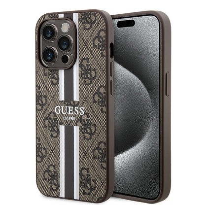 Etui MagSafe dla Apple iPhone 15 Pro Max, Guess, 4G Printed Stripes, Brązowy