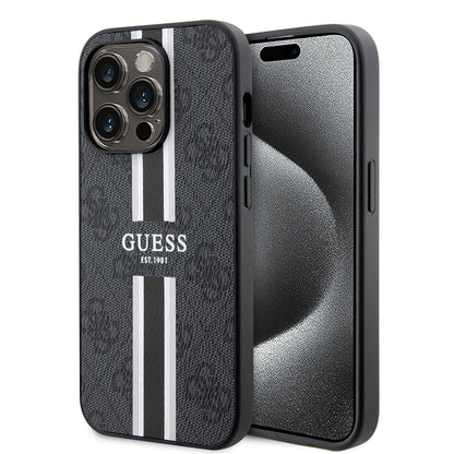 Etui MagSafe dla Apple iPhone 15 Pro Max, Guess, 4G Printed Stripes, Czarne