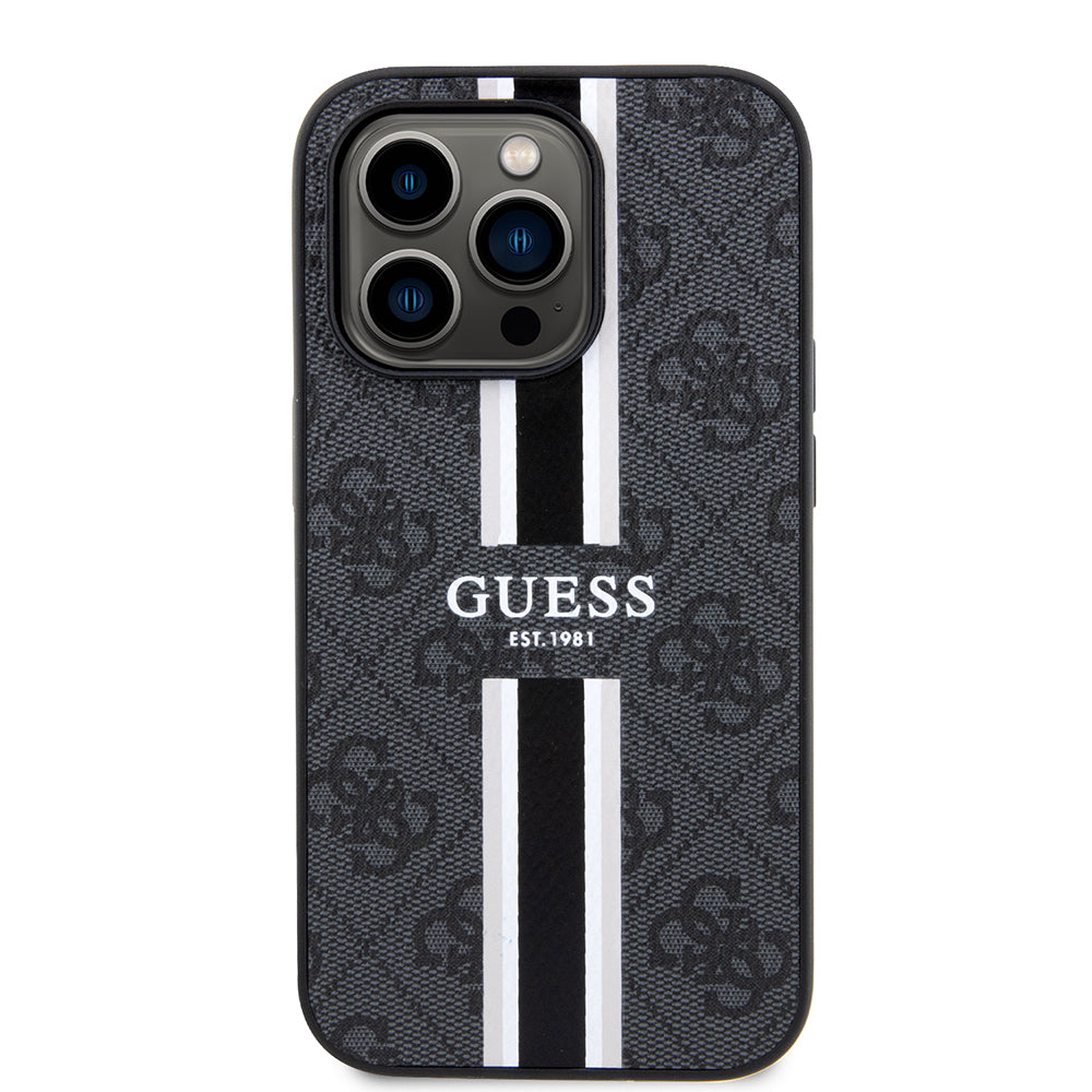 Etui MagSafe dla Apple iPhone 15 Pro Max, Guess, 4G Printed Stripes, Czarne