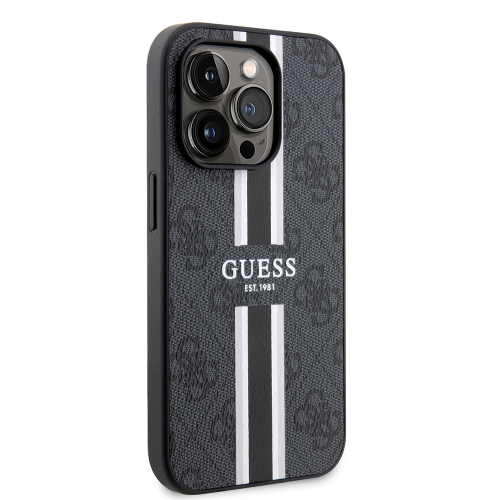 Etui MagSafe dla Apple iPhone 15 Pro Max, Guess, 4G Printed Stripes, Czarne