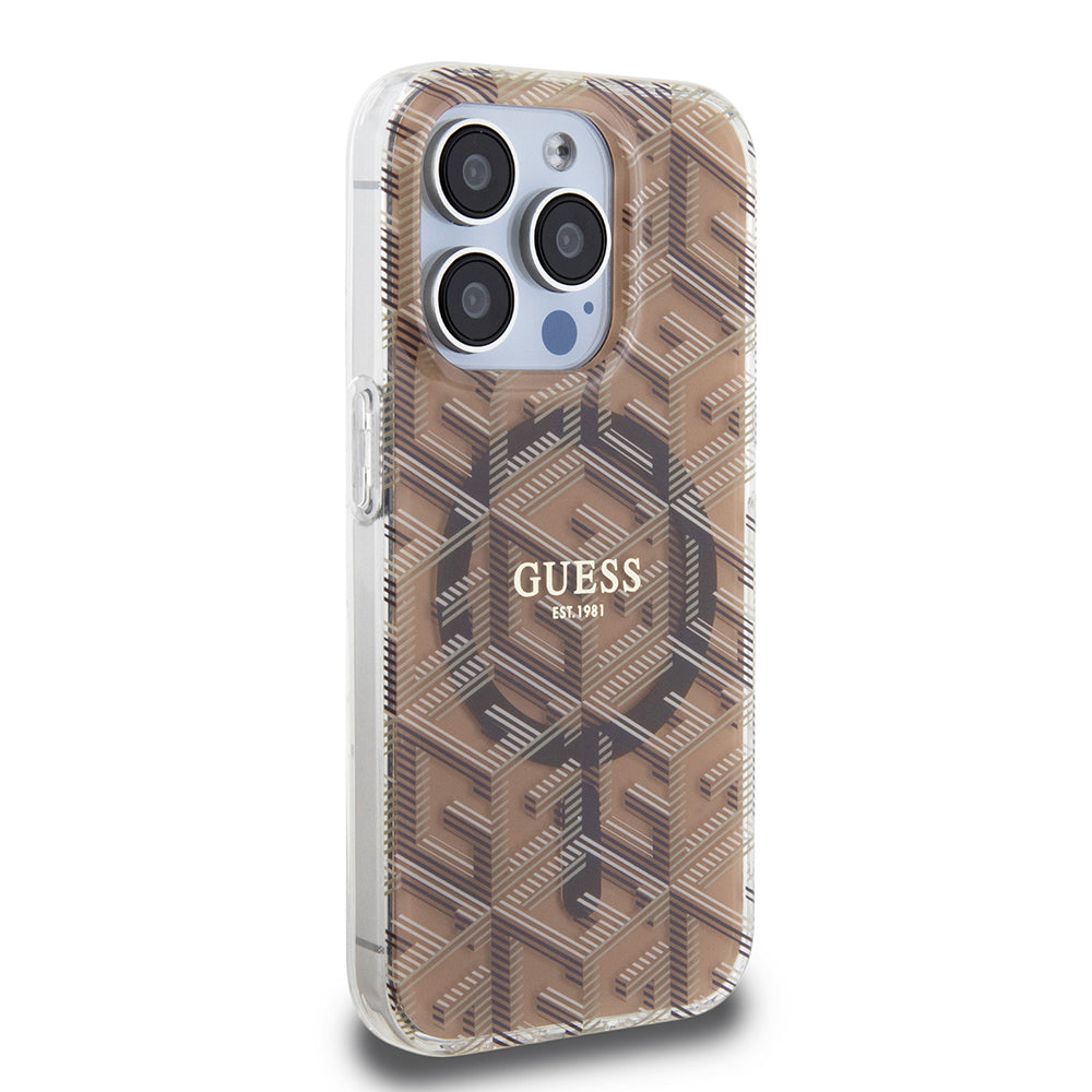 Etui MagSafe dla Apple iPhone 15 Pro Max, Guess, IML Gcube, Brązowy
