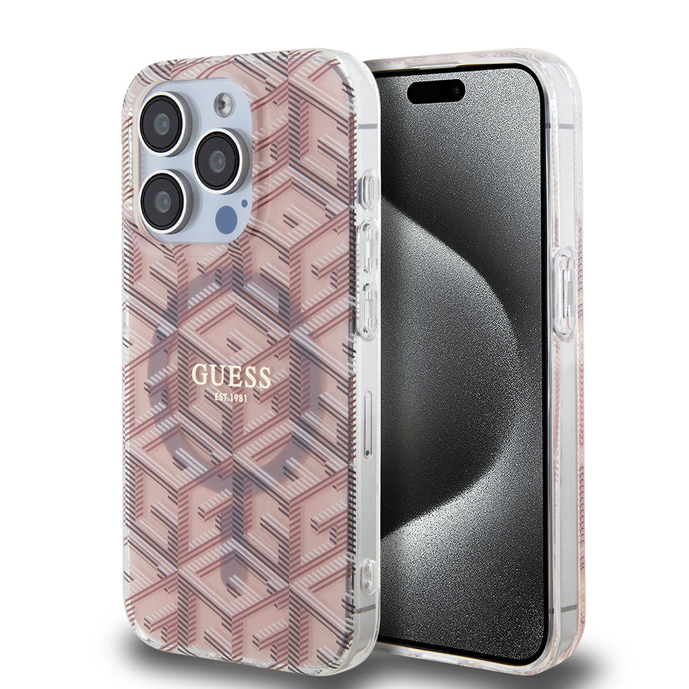 Etui MagSafe dla Apple iPhone 15 Pro Max, Guess, IML Gcube, Różowy