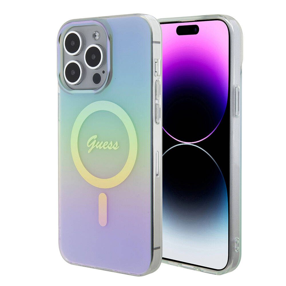 Etui MagSafe dla Apple iPhone 15 Pro Max, Guess, IML Iridescent, Turkusowy