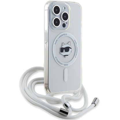 Etui MagSafe dla Apple iPhone 15 Pro Max, Karl Lagerfeld, IML Crossbody Choupette's Head with Strap, Przezroczyste