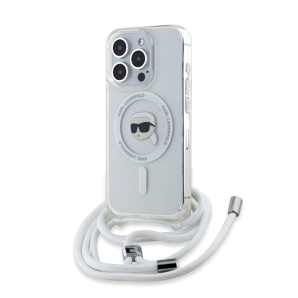 Etui MagSafe dla Apple iPhone 15 Pro Max, Karl Lagerfeld, IML Crossbody Karl's Head, Przezroczyste