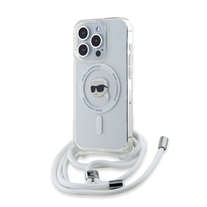 Etui MagSafe dla Apple iPhone 15 Pro Max, Karl Lagerfeld, IML Crossbody Karl's Head, Przezroczyste