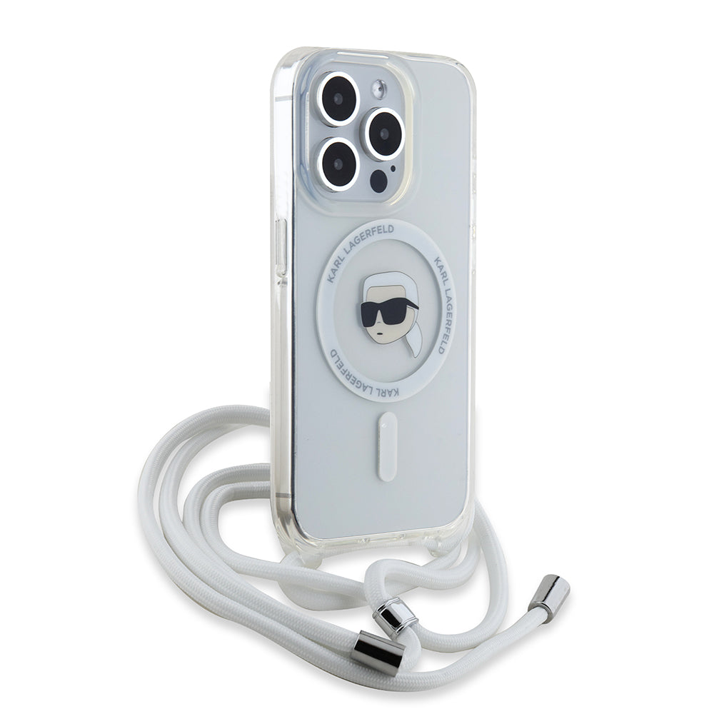 Etui MagSafe dla Apple iPhone 15 Pro Max, Karl Lagerfeld, IML Crossbody Karl's Head, Przezroczyste