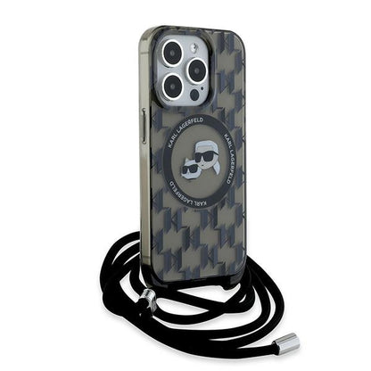 MagSafe Case for Apple iPhone 15 Pro Max, Karl Lagerfeld, IML Crossbody Monogram Karl & Choupette's Heads, Black