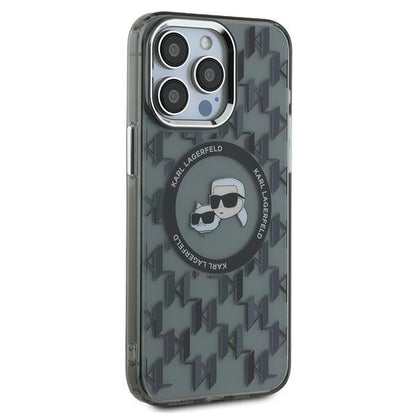 Etui MagSafe dla Apple iPhone 15 Pro Max, Karl Lagerfeld, IML Monogram Karl & Choupette's Heads, Czarne.