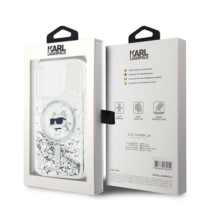 MagSafe Case for Apple iPhone 15 Pro Max, Karl Lagerfeld, Liquid Glitter Choupette Head, Transparent