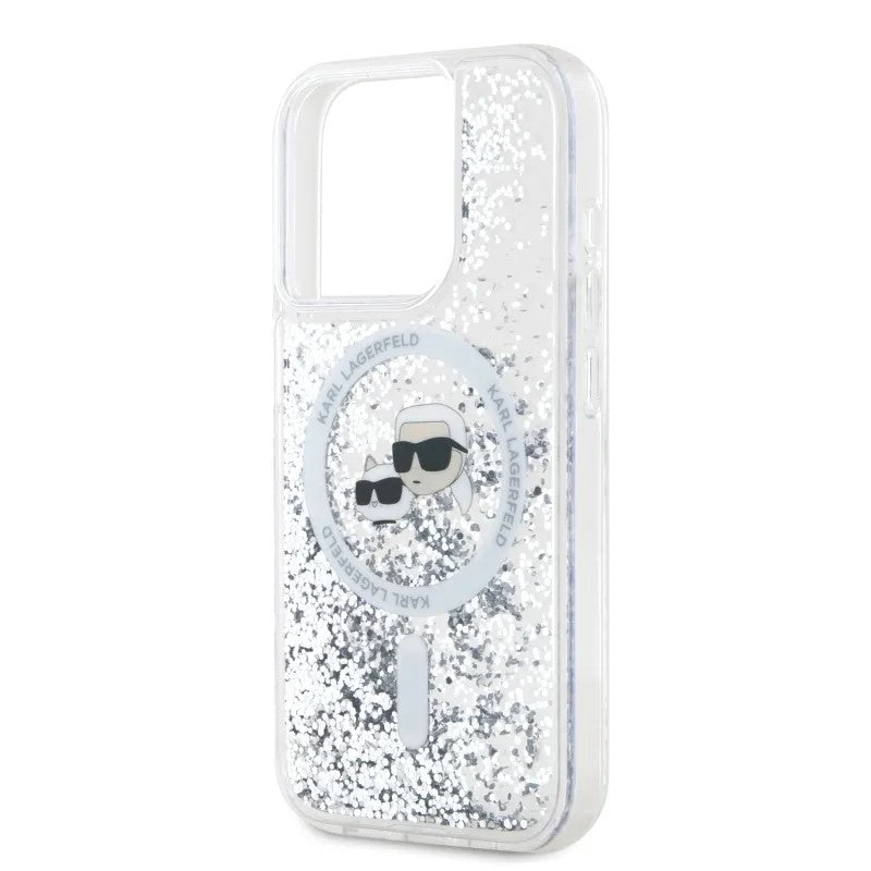 Etui MagSafe dla Apple iPhone 15 Pro Max, Karl Lagerfeld, Liquid Glitter Karl & Choupette's Heads, Przezroczyste