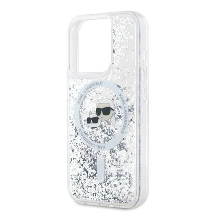 Etui MagSafe dla Apple iPhone 15 Pro Max, Karl Lagerfeld, Liquid Glitter Karl & Choupette's Heads, Przezroczyste