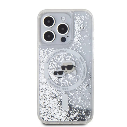 Etui MagSafe dla Apple iPhone 15 Pro Max, Karl Lagerfeld, Liquid Glitter Karl & Choupette's Heads, Przezroczyste