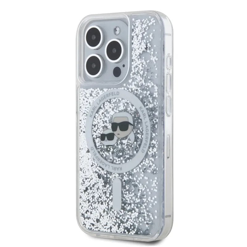 Etui MagSafe dla Apple iPhone 15 Pro Max, Karl Lagerfeld, Liquid Glitter Karl & Choupette's Heads, Przezroczyste