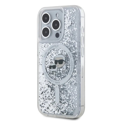 Etui MagSafe dla Apple iPhone 15 Pro Max, Karl Lagerfeld, Liquid Glitter Karl & Choupette's Heads, Przezroczyste
