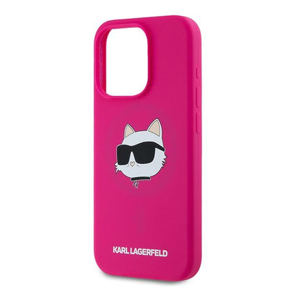 Etui MagSafe dla Apple iPhone 15 Pro Max, Karl Lagerfeld, Silikonowa Głowa Choupette, Fuksja