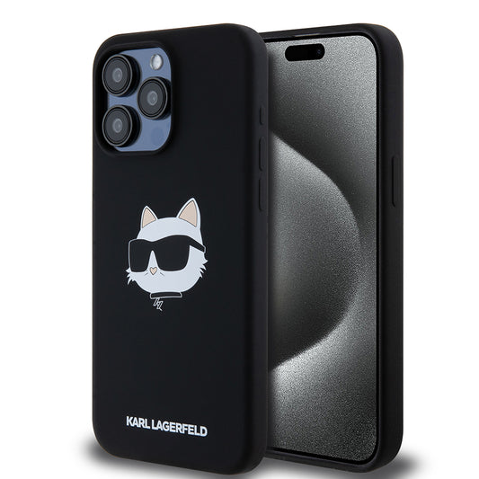 Etui MagSafe dla Apple iPhone 15 Pro Max, Karl Lagerfeld, Silikonowa Głowa Choupette, Czarne