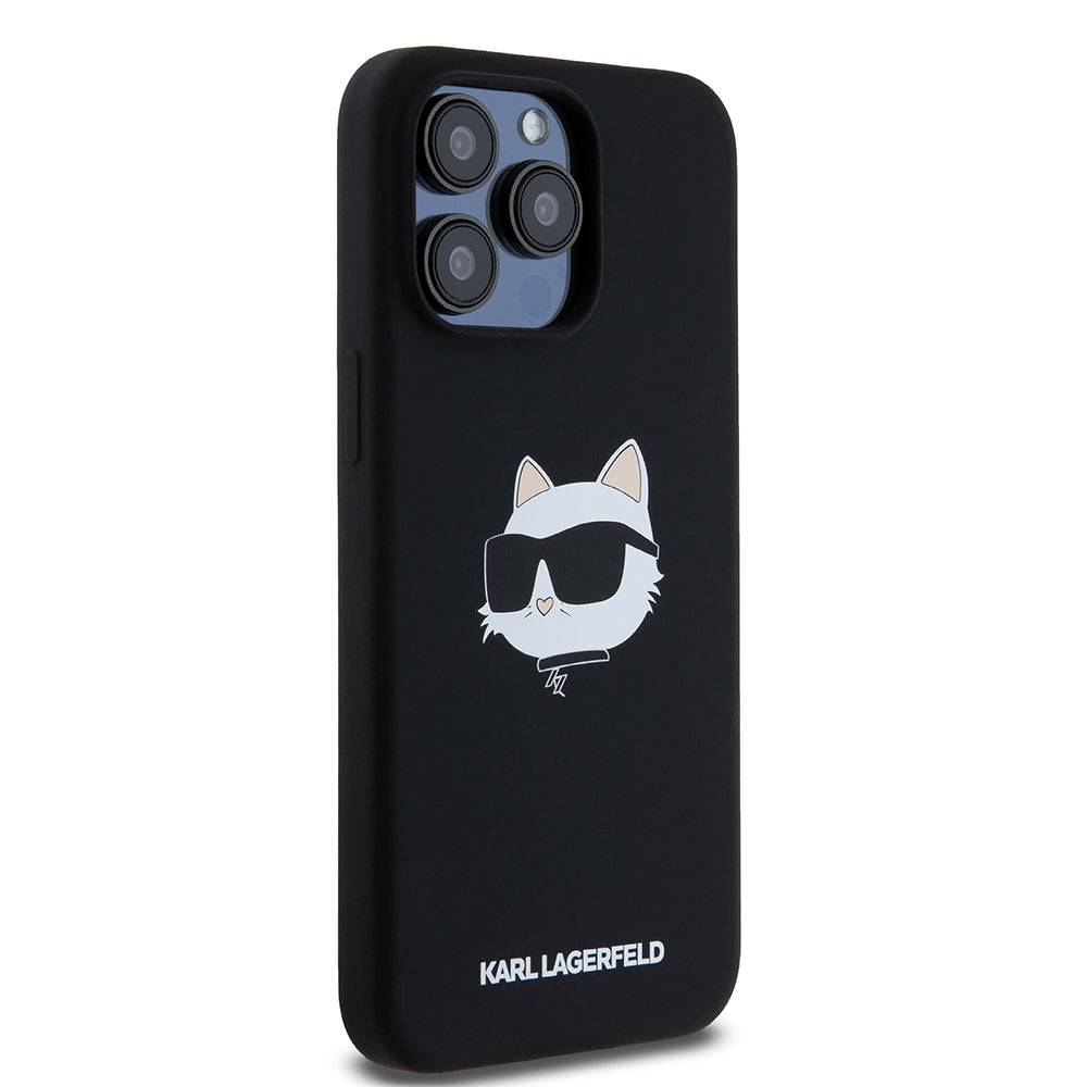 Etui MagSafe dla Apple iPhone 15 Pro Max, Karl Lagerfeld, Silikonowa Głowa Choupette, Czarne