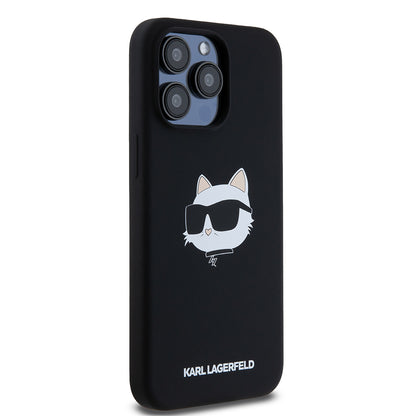 Etui MagSafe dla Apple iPhone 15 Pro Max, Karl Lagerfeld, Silikonowa Głowa Choupette, Czarne