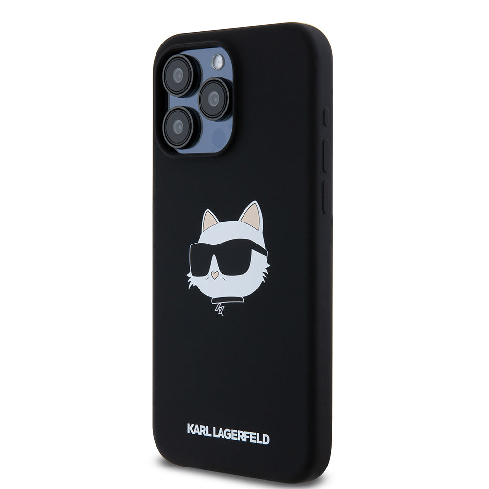 Etui MagSafe dla Apple iPhone 15 Pro Max, Karl Lagerfeld, Silikonowa Głowa Choupette, Czarne